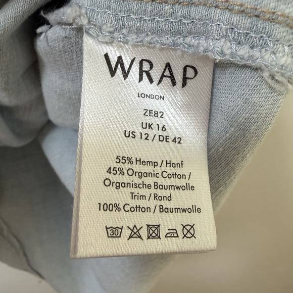 Wrap London Hemp Cotton Short Sleeve Button Up Shirt Dress US 12 UK 16 Blue - Picture 8 of 9